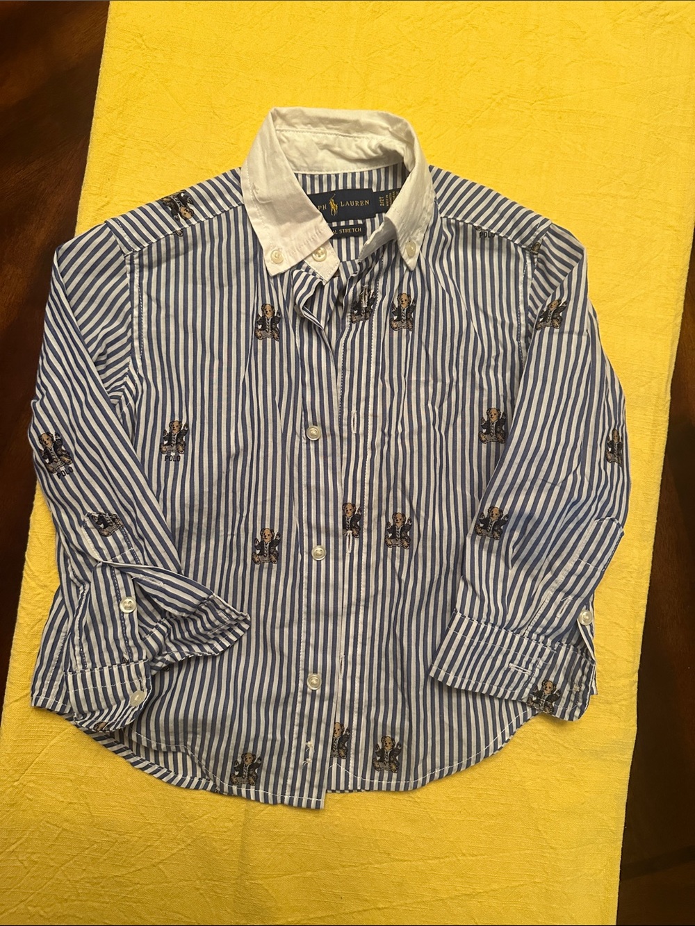 Ralph Lauren Blue and White Striped Button-Down Shirt with White Collar